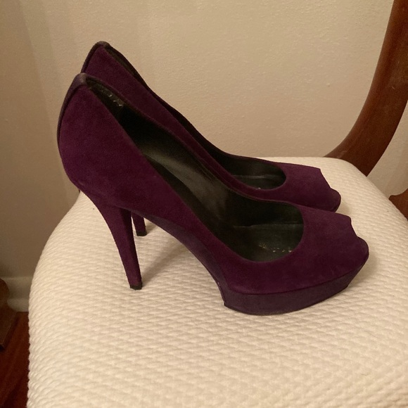 Stuart Weitzman Purple Peep Toe Platform Pumps - Picture 4 of 7